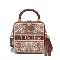 (Hàng V.I.P LIMITED - FULLBOX HÃNG) - Túi xách nữ CELLIME dáng cốp vuông đứng Form, Hoa văn Tinh tế, Sang trọng, Màu ĐỎ