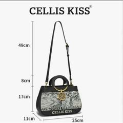 (Hàng V.I.P LIMITED - NO BOX) - Túi xách Nữ CELLIS KISS Thêu tay Quai Kiềng Đen sang trọng, thời thượng