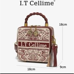 (Hàng V.I.P LIMITED - FULLBOX HÃNG) - Túi xách nữ CELLIME dáng cốp vuông đứng Form, Hoa văn Tinh tế, Sang trọng, Màu ĐỎ
