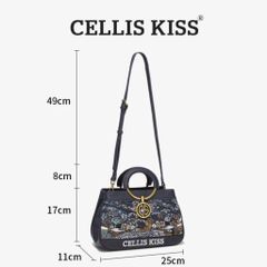 (Hàng V.I.P LIMITED - NO BOX) - Túi xách Nữ CELLIS KISS Thêu tay Quai Kiềng Xanh sang trọng, thời thượng