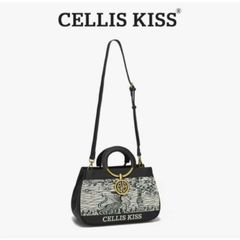 (Hàng V.I.P LIMITED - NO BOX) - Túi xách Nữ CELLIS KISS Thêu tay Quai Kiềng Đen sang trọng, thời thượng