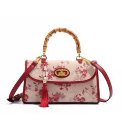 (Hàng V.I.P LIMITED) - Túi xách nữ MISS GAIL kết cấu tay cầm quai tre, túi Messenger Đỏ