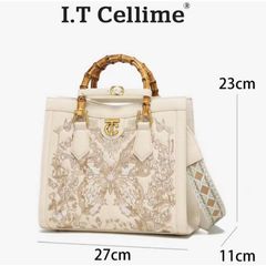 (Hàng V.I.P LIMITED - FULLBOX HÃNG) Túi xách nữ I.T CELLIME thiết kế thêu sang trọng, Đẳng cấp Màu trắng be