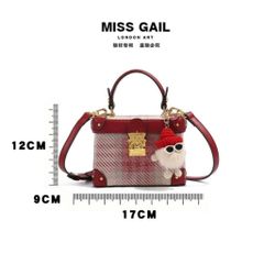 (Hàng V.I.P LIMITED) - Túi hộp MISS GAIL thêu họa tiết Houndstooth, Vải Dệt kết hợp Mùa Thu và Mùa Đông