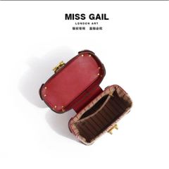 (Hàng V.I.P LIMITED) - Túi hộp MISS GAIL thêu họa tiết Houndstooth, Vải Dệt kết hợp Mùa Thu và Mùa Đông