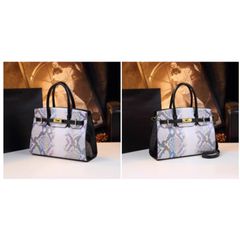 (HÀNG V.I.P - ORDER) - Túi xách Nữ Xà Cừ Trắng Phối Đen 2 Quai Size 30