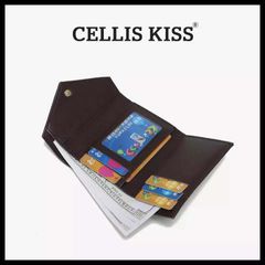 (Hàng V.I.P LIMITED - FULL BOX) - Ví đựng thẻ Cellis Kiss 12 ngăn tối giản sang trọng, thời thượng . Màu Nâu Vì Gấp