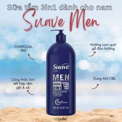 Sữa tắm gội 3in1 Suave Men làm sạch toàn thân tóc khỏe 1180ml