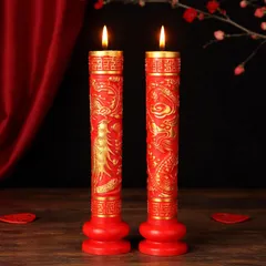 Cặp Nến Long Phụng Đám Cưới Cao Cấp - Đèn Cày Bái Đường Rồng Phượng Khắc Nổi Màu Đỏ Vàng Sang Trọng