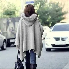 Áo choàng dạ ép phối lông kiểu dáng rộng