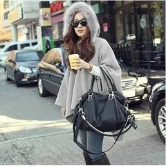 Áo choàng dạ ép phối lông kiểu dáng rộng
