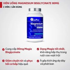 Viên uống CanPrev Magnesium Biglycinate 80mg Ultra Gentle 240 viên giúp Giảm căng thẳng,Hỗ trợ giấc ngủ,Giảm chuột rút, đau cơ
