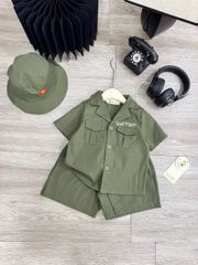Set bộ xanh bộ đội Việt Nam 30/4 2/9 tặng kèm mũ cho bé trai bé gái mặc đi chơi lễ quốc khánh 8-28kg
