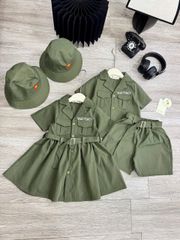 Set bộ xanh bộ đội Việt Nam 30/4 2/9 tặng kèm mũ cho bé trai bé gái mặc đi chơi lễ quốc khánh 8-28kg