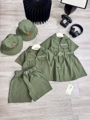 Set bộ xanh bộ đội Việt Nam 30/4 2/9 tặng kèm mũ cho bé trai bé gái mặc đi chơi lễ quốc khánh 8-28kg