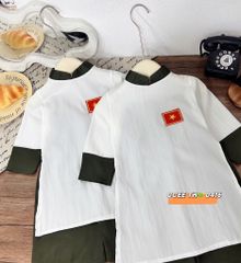 Set áo dài Việt Nam bé trai bé gái kèm túi chất đũi mát mềm mặc đi chơi 30/4 2/9 Quốc Khánh