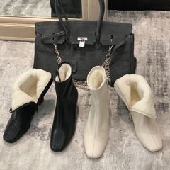 Bốt boot da cổ thấp dáng ôm cao 5cm, có lót lông bên trong