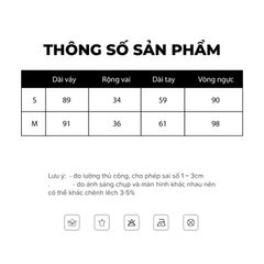 Váy ngắn dài tay, hoạ tiết chấm bi nhỏ, cổ V, có chít eo, chất lụa Hàn Châu