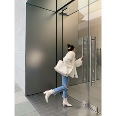Bốt boot da cổ thấp dáng ôm cao 5cm, có lót lông bên trong