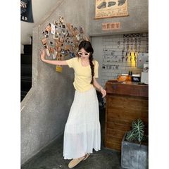 Áo Thun Nữ Babytee Basic nhún eo Trơn Ôm Body Chất Cotton màu Vàng Kem Vani