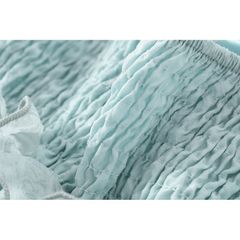 [sẵn] Đầm maxi thiết kế hai dây màu xanh pastel, chất voan hoa hồng, dáng dàu xẻ tà phối bèo 2025