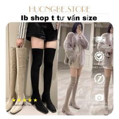[size35-41] Bốt đùi qua gối, mũi vuông,chất da lộn, lót lông bên trong, gót vuông, trẻ trung Hàn Quốc 6,5cm