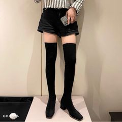 [size35-41] Bốt đùi qua gối, mũi vuông,chất da lộn, lót lông bên trong, gót vuông, trẻ trung Hàn Quốc 6,5cm