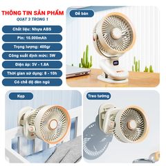 Hàng Cao Cấp - Quạt tích điện, Quạt kẹp mini hẹn giờ có đèn ngủ chỉnh tốc độ gió Pin dung lượng cao 20.000mah NA12