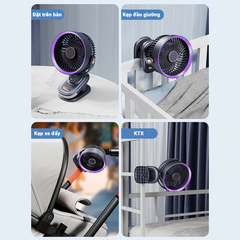 Hàng Cao Cấp - Quạt tích điện, Quạt kẹp mini hẹn giờ có đèn ngủ chỉnh tốc độ gió Pin dung lượng cao 20.000mah NA12