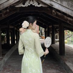 Áo Dài Cách Tân Nữ Voan Kính Thêu Hoa Nhí Cao Cấp - Thiết Kế Sang Trọng Đi Tiệc, Lễ Tết