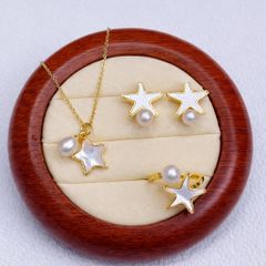 Bộ Trang Sức Dáng Ngôi Sao Xà Cừ Cao Cấp (Dây Chuyền, Hoa Tai, Nhẫn)