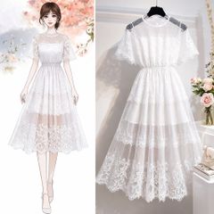 Đầm ren trắng công chúa phong cách hàn Quốc