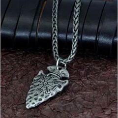 Dây Chuyền Nam Viking - Mặt Mũi Tên Khắc Ấn Rune Vegvísir - Phong Cách Gothic, Retro Mạnh Mẽ.