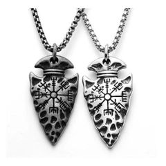 Dây Chuyền Nam Viking - Mặt Mũi Tên Khắc Ấn Rune Vegvísir - Phong Cách Gothic, Retro Mạnh Mẽ.