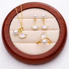 Thanh Xuân Vĩnh Cửu - Set Phụ Kiện Họa Tiết Lá Ngân Hạnh Mix Đá Trắng.
