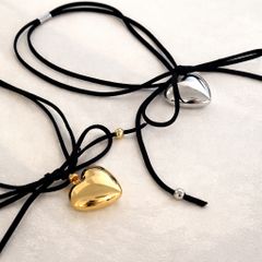 Vòng Cổ Double Heart Cord – Dây Chuyền Sợi Mảnh Charm Trái Tim Phồng Cao Cấp.