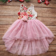 Đầm Tiệc Bé Gái Cao Cấp - Váy Công Chúa Phồng Xòe Họa Tiết Hoa Vintage