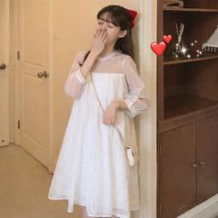 Đầm công chúa dáng suông thêu hoa sọc