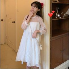 Đầm công chúa dáng suông thêu hoa sọc