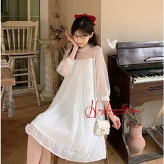 Đầm công chúa dáng suông thêu hoa sọc