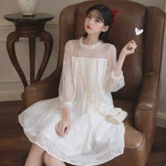 Đầm công chúa dáng suông thêu hoa sọc