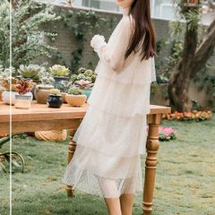 Đầm Ulzzang chấm bi cổ trụ nhiều tầng