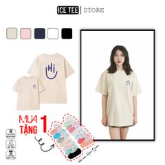 Áo Thun Nữ, Áo Phông Nam Nữ Unisex Tay Lỡ ICETEE Mã i26 Hình in 2 mặt say Hi Chất Cotton Form Rộng Phong Cách Ulzzang