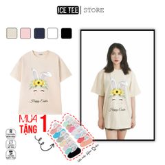 Áo Thun Nữ,Áo Phông Nam Nữ Unisex Tay Lỡ ICETEE Mã i11 Hình in Happy Eater Cute Chất Cotton Form Rộng Phong Cách Ulzzang
