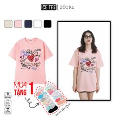 Áo Thun Nữ, Áo Phông Nam Nữ Unisex Tay Lỡ ICETEE Mã i17 Hình in Trái Tim Cute Chất Cotton Form Rộng Phong Cách Ulzzang