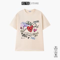 Áo Thun Nữ, Áo Phông Nam Nữ Unisex Tay Lỡ ICETEE Mã i17 Hình in Trái Tim Cute Chất Cotton Form Rộng Phong Cách Ulzzang