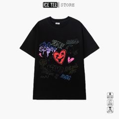 Áo Thun Nữ, Áo Phông Nam Nữ Unisex Tay Lỡ ICETEE Mã i17 Hình in Trái Tim Cute Chất Cotton Form Rộng Phong Cách Ulzzang
