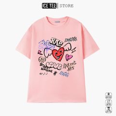 Áo Thun Nữ, Áo Phông Nam Nữ Unisex Tay Lỡ ICETEE Mã i17 Hình in Trái Tim Cute Chất Cotton Form Rộng Phong Cách Ulzzang