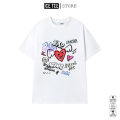 Áo Thun Nữ, Áo Phông Nam Nữ Unisex Tay Lỡ ICETEE Mã i17 Hình in Trái Tim Cute Chất Cotton Form Rộng Phong Cách Ulzzang