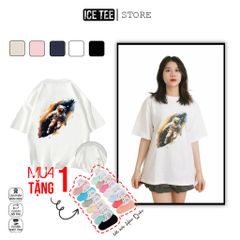 Áo Thun Nữ, Áo Phông Nam Nữ Unisex Tay Lỡ ICETEE Mã i46 Hình in Phi Hành Gia Chất Cotton Form Rộng Phong Cách Ulzzang